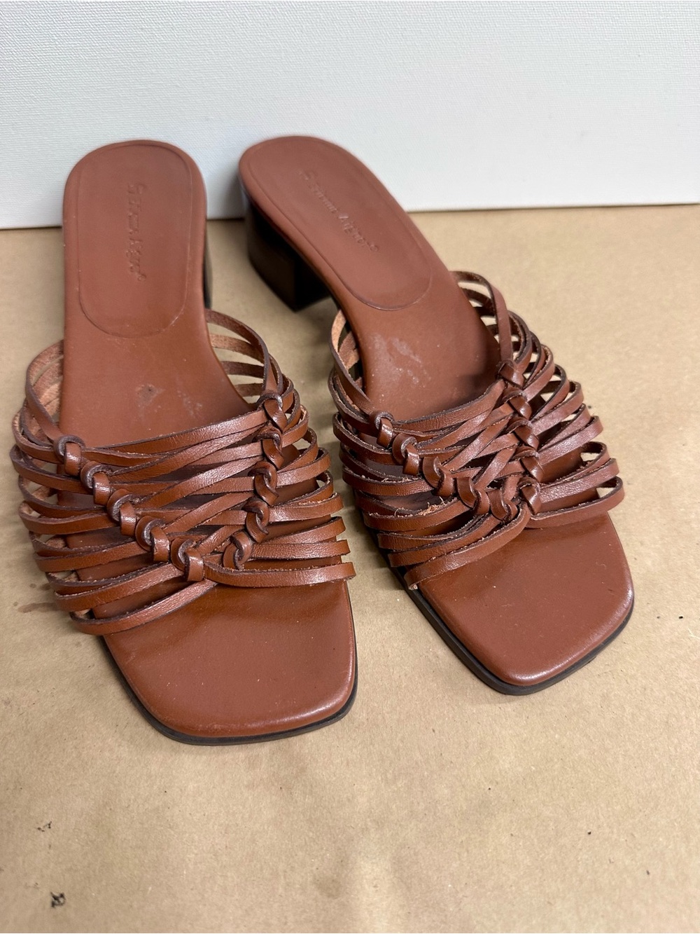 Etienne Aigner Brown Braided Leather Slide Mules